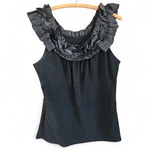 Boston Proper Sleeveless Ruffle Neck Top Black Size Large Nylon Blend